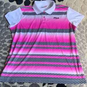 Fila Golf Women’s XL Short Sleeves Polo Shirt Pink White Black Stripes